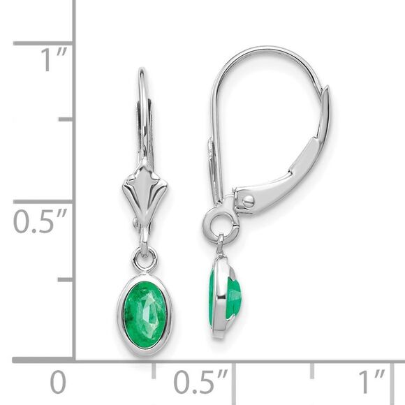 Kazi Luxury 14k White Gold 6x4 Oval Bezel May/Emerald Leverback Earrings